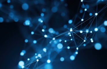 Fototapeta premium Abstract background with a blue glowing network connection and digital technology, big data, global internet