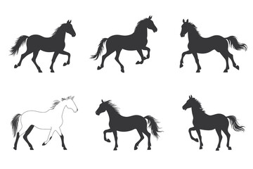 Fototapeta premium Collection of six horse silhouettes including white and black forms