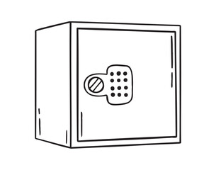 safe box doodle hand drawn icon. Outline drawing safe box line clipart symbol