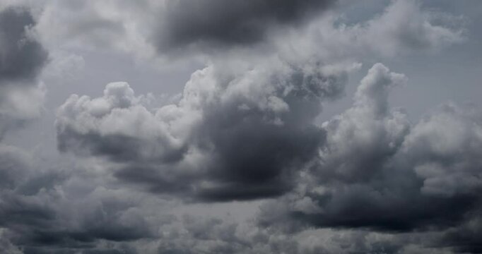 Dense black clouds covered the sky and are flying. Weather change to storm and hurricane with rain.