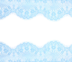 Frame made of beautiful light blue lace on white background