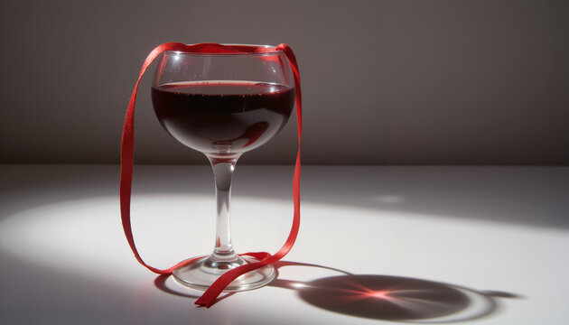 Red ribbon around glass of red wine representing awareness for World AIDS Day