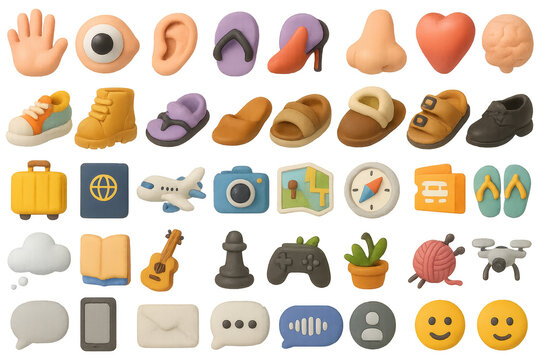 Diverse everyday objects icons set – 3d, essential and daily life symbols