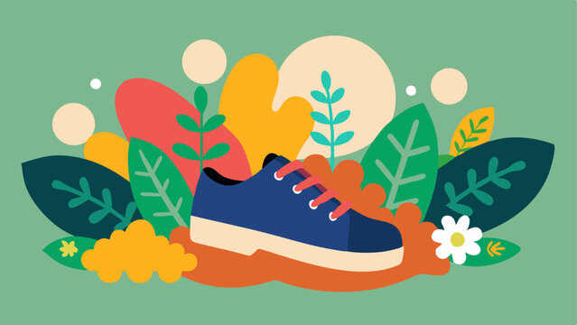EcoFriendly Shoes A pair of casual shoes crafted from plant materials with a background of colorful flowers and a banner reading Eco Sale.