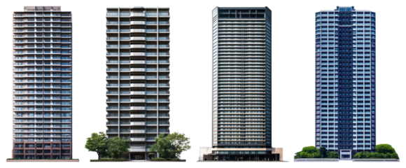 PNG Modern urban residential skyscrapers, element set on transparent background