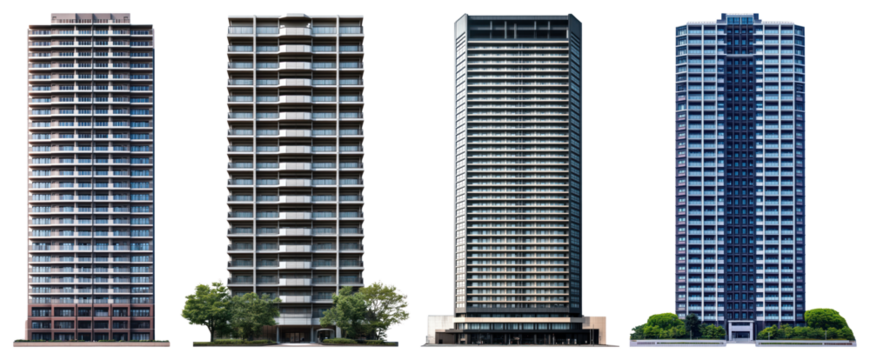 PNG Modern urban residential skyscrapers, element set on transparent background
