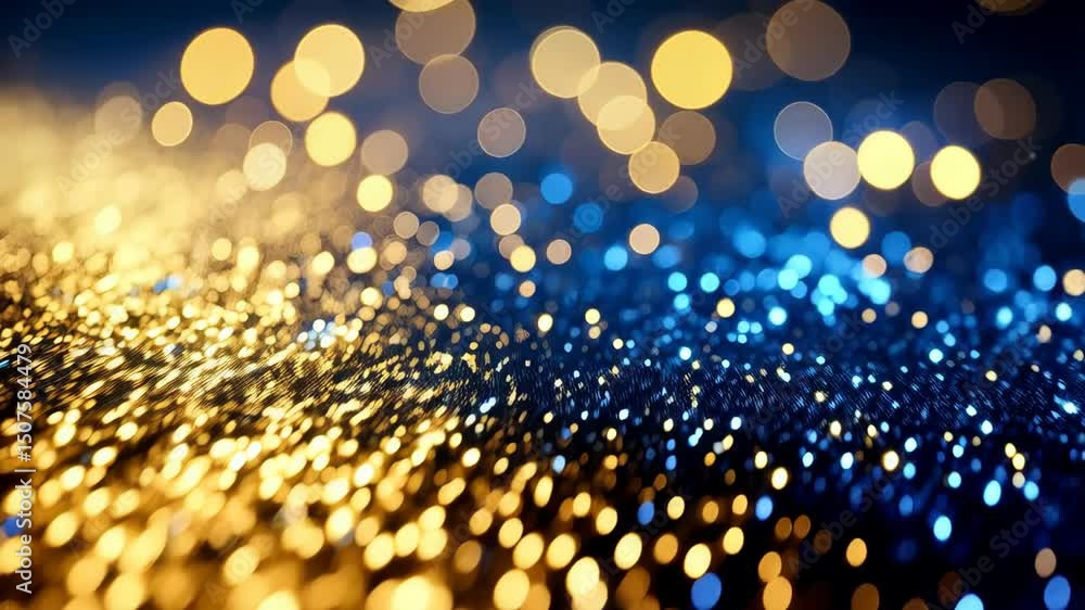 Poster abstract shimmering lights background with blurred golden and blue bokeh effects creating elegant gl