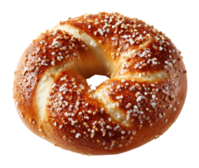 Baking fresh pretzel bagels at an artisan bakery cozy atmosphere top down view of deliciousness isolated on transparent background