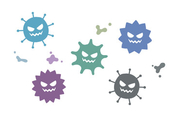 悪い顔をしたかわいいカラフルなウイルスのイラスト © モツ煮子