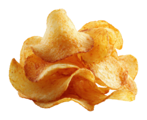 Crunchy potato chips kitchen table food home environment view snack time isolated on transparent background