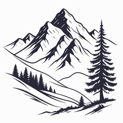 Stylized minimalist mountain line art