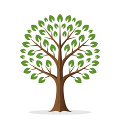 Obraz premium An illustration of a stylized tree, featuring a brown trunk and branches adorned with green leaves, all on white. Vector illustration