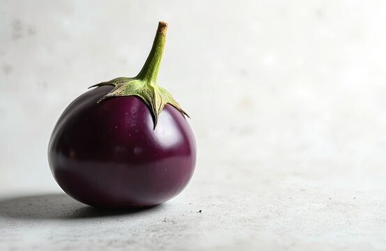 Trendy isolated ugly eggplant on concrete grey background. Funny aubergine vegetables for healthy diet. Unnormal veggie concept. Fresh purple organic food. Vegan ingredient. Close-up. Copy space.