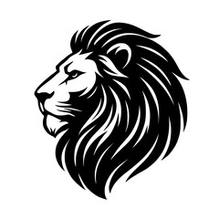 Obraz premium Black and White Lion Head Vector Art: Ferocious Animal Silhouette Illustration for Powerful Logo Design and Mascot Emblem