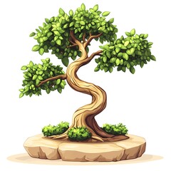 Stylized Bonsai Tree on Rocky Base