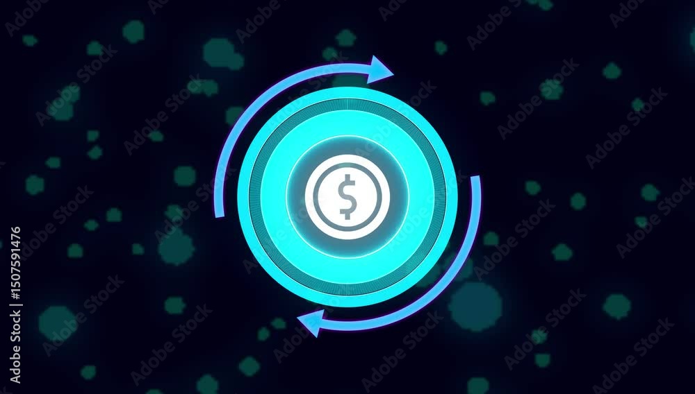 Aufkleber concept of dollar crypto currency shown on digital neon tech background to represent blockchain, fut