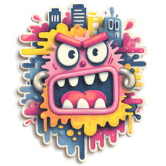Naklejka premium Graffiti-style paperclip forming graffiti-style monster, isolated on white background