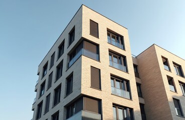 Obraz premium Modern apartment building facade exterior. New residential construction with windows, balconies. Luxury real estate property urban city background. Architecture, design concept, commercial office