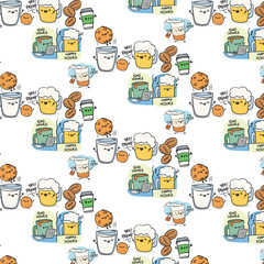 Cute Coffee & Snack Friends seamless pattern