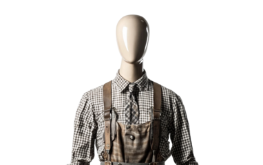 Authentic Bavarian lederhosen displayed on male mannequin showcasing traditional cultural attire Isolated on Transparent Background PNG