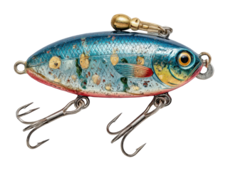 Fishing action colorful lure fishing equipment workshop still life adventure isolated on transparent background