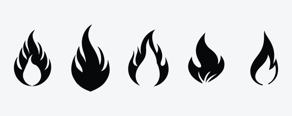 Crayon Fire Flame Icon in Silhouette Vector Style on White Background