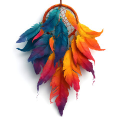 Obraz premium Graffiti-style dreamcatcher with floating paint feathers, isolated on white background