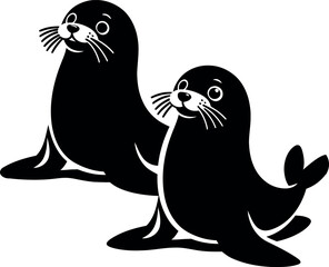 Two seal in silhouette design 