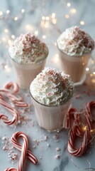 Delicious Peppermint Hot Chocolate Served With Whipped Cream and Candy Canes for Holiday Celebration