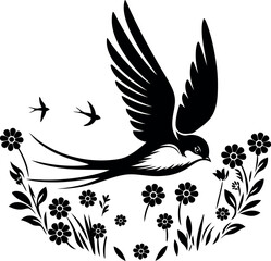Swallow Bird in Flight Above a Floral Arrangement
