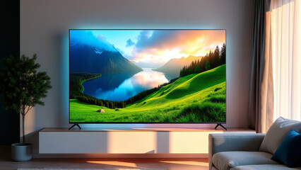 Fototapeta premium Nature display on smart tv in modern living room