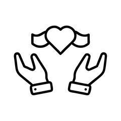 Obraz premium Hands holding heart symbol with ribbon in simplistic outline style 