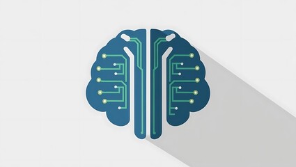 Stylized Brain Illustration with Circuit Board Design Representing Artificial Intelligence Machine Learning and the Future of Technology on a White Background