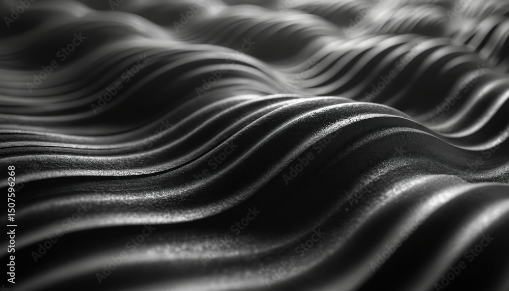 Poster abstract geometric pattern features smooth wavy lines, forming continuous flowing design. black and 