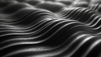 Abstract geometric pattern features smooth wavy lines, forming continuous flowing design. Black and white monochrome image creates depth texture. Ideal for digital art, wallpaper, background.
