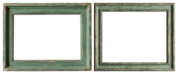 PNG Vintage green wooden frames duo, element set on transparent background