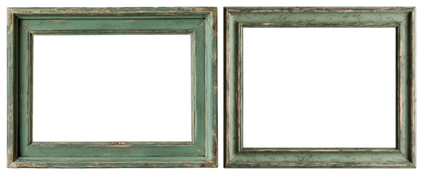PNG Vintage green wooden frames duo, element set on transparent background