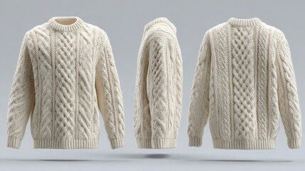 cream wool aran sweater with cable knit empty garment mockup, traditional knitwear and cozy apparel 
