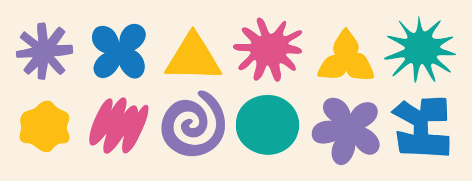 Naklejki clouds and flower shapes sticker doodle retro set. Groovy funky flower, bubble, star, loop, waves trendy retro 90s 00s cartoon style.