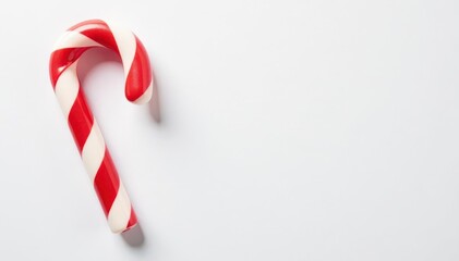Striped red and white candy cane on white backdrop, decoration, simple, image