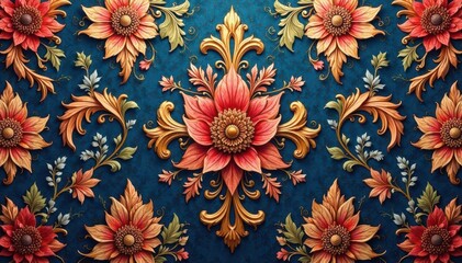 Elegant floral damask pattern, intricate details, rich texture, surface, pattern, graphic