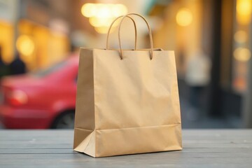 Empty brown paper shopping bag, handles visible, brown bag, fold