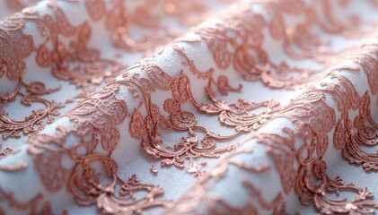Delicate floral lace fabric, intricate design, yarn, thread