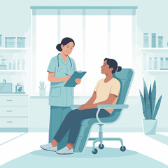 Flat Vector Illustration of Female Doctor Consulting Patient in Clinic – Modern Minimal Healthcare Concept in Soft Pastel Colors
