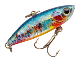 Fishing lure spotlight adventure product showcase colorful environment view angling gear isolated on transparent background
