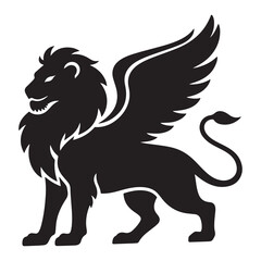 Fototapeta premium Lion vector with wings illustration in black and white with tribal and animal art style