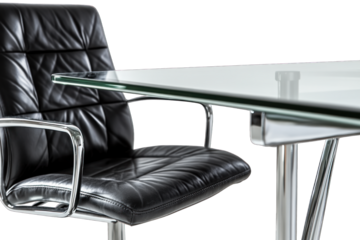 Sleek Modern Office Chair and Glass Table in Transparent Background