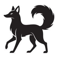 Black and white Fox vector illustration of a running wild stylized mane and artistic silhouette design in white backraund