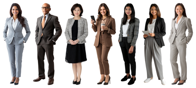 PNG Diverse professional business team, element set on transparent background