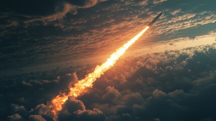 Obraz premium Rocket Launch Viewed from Distance